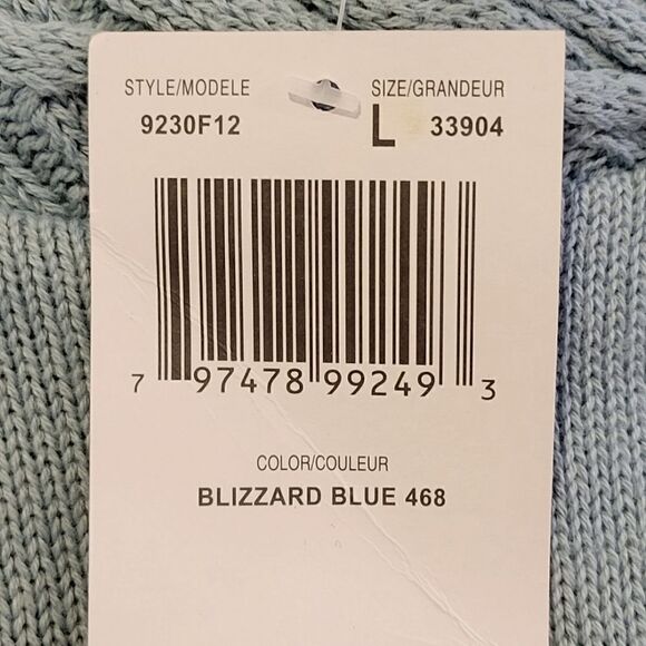Jeanne Pierre Blizzard Blue  Shawl Cable Stitch Neck Long Sleeve Sweater Size L - Picture 8 of 9